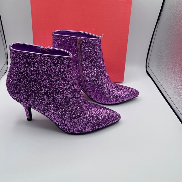 Allegra K purple glitter kitten heel ankle boot, size 7M - Picture 4 of 7